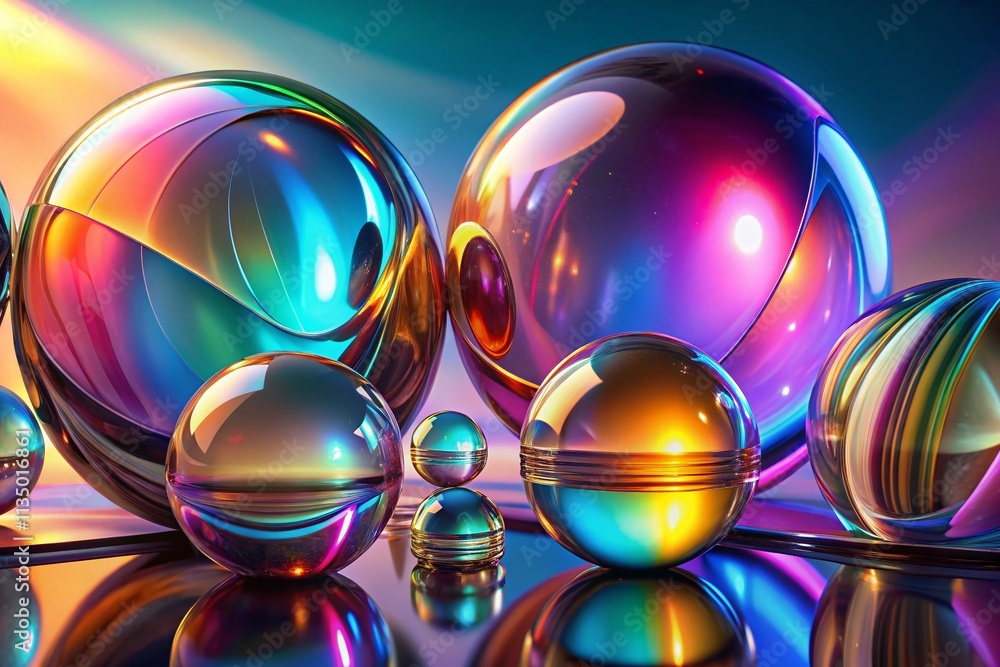Poster iridescent abstract glass shapes in a captivating composition featuring the rule of thirds - 3d rend