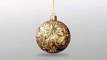 Ornate Gold Christmas Ornament Isolated on Translucent Background