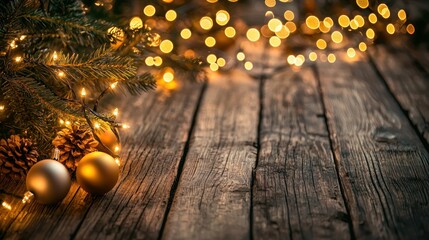 Fototapeta premium A festive holiday-themed background with twinkling lights, ornaments, and a cheerful atmosphere