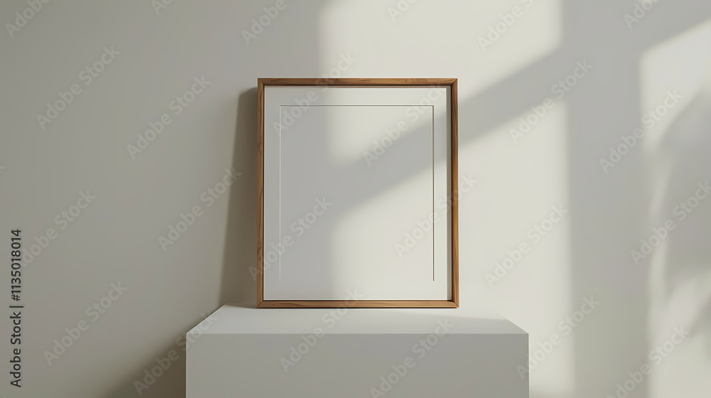 Poster empty frame mockup: a simple yet elegant mockup featuring an empty picture frame, bathed in soft nat