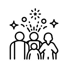 family watching fireworks icon, independence day line art, independence icon - simple black line art icon of family watching fireworks, for independence day celebrations. independence vector art.