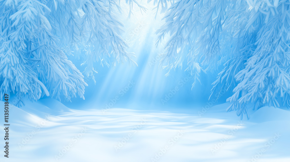 Poster winter landscape with soft light filtering through trees