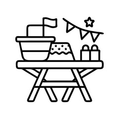 fourth of july picnic scene icon, independence day line art, independence icon - simple black line art icon of fourth of july picnic scene, for independence day celebrations. independence vector art.