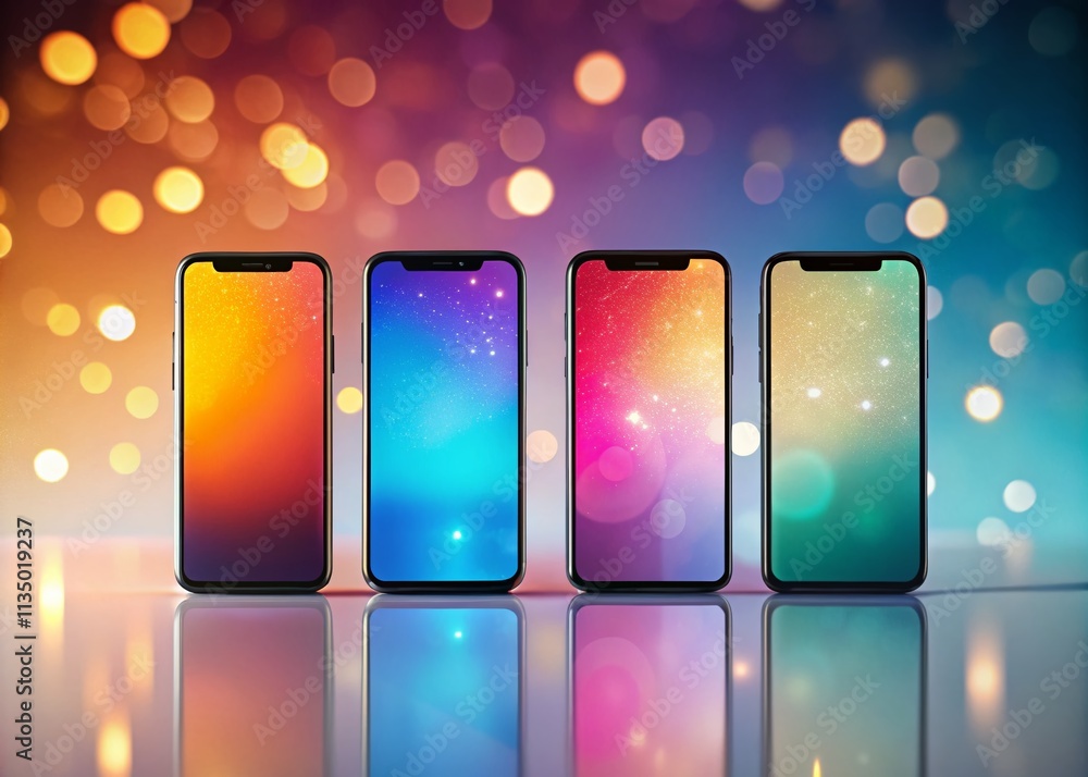 Poster Isolated Smartphone Mockup with Clear Screen Display in a Line-Up Casting Shadows for Modern Design Showcase