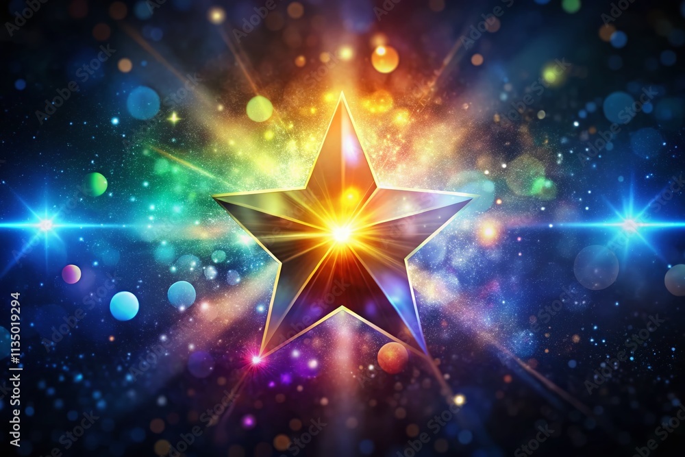 Poster isolated star with glowing aura on dark background captured in bokeh effect for stunning cosmic imag