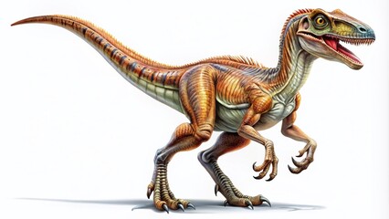 Fototapeta premium Isolated Velociraptor Anatomical Illustration on White Background - A Detailed Comparison to Tyrannosaurus Rex for Educational and Creative Uses in Fashion Photography