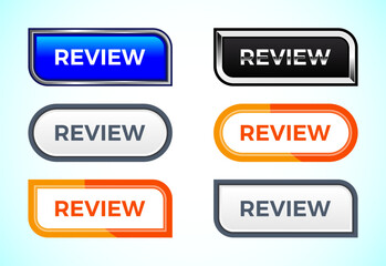 Review button set of different shapes and colors. Suitable for mobile app, and website UI design.