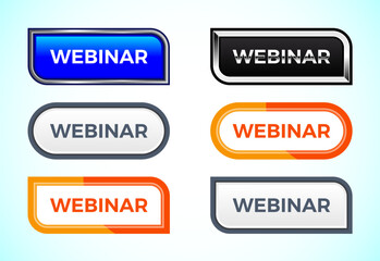 Fototapeta premium Webinar button set of different shapes and colors. Suitable for mobile app, and website UI design.