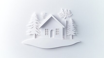 Fototapeta premium Serene Winter House: A Papercut Winter Wonderland
