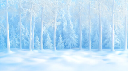Fototapeta premium Snowy forest landscape with tall trees in winter