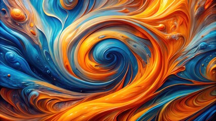 A mesmerizing abstract composition of swirling vibrant hues, creating a captivating vortex of blue and orange tones.