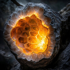 Glowing Geode with Honeycomb Interior
