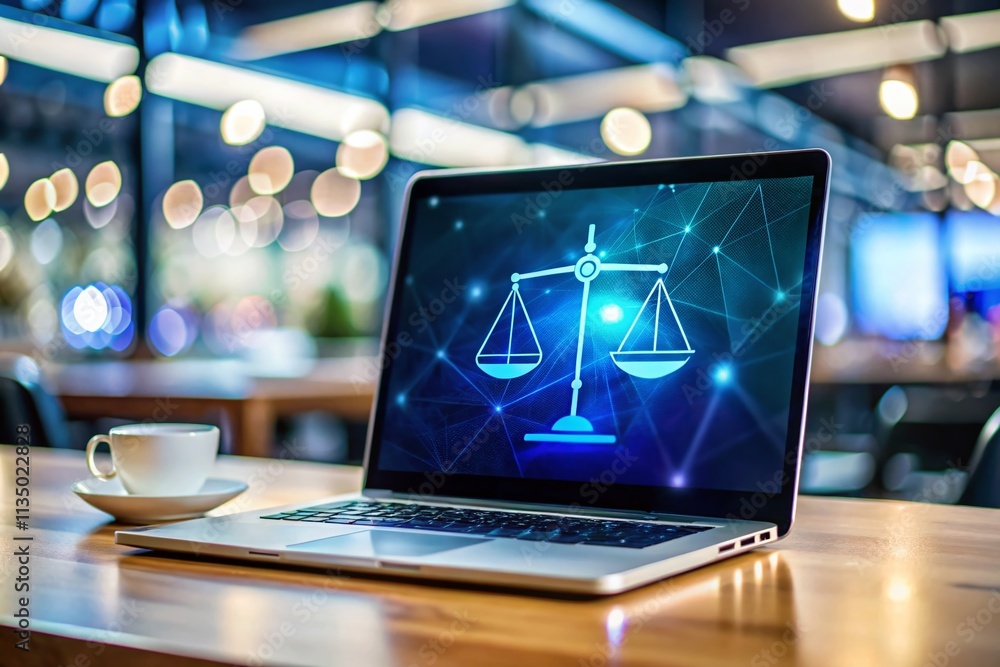 Poster laptop screen displaying ai scale: balancing technology and innovation for future insights