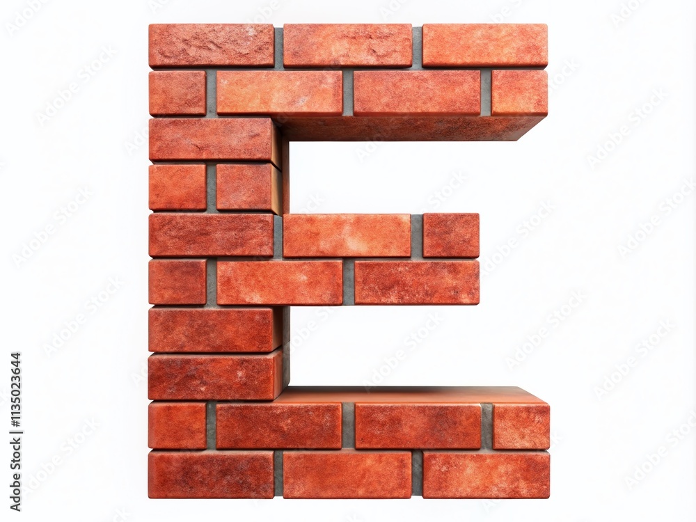 Poster letter e constructed from red bricks on a white background emphasizing the rule of thirds for creati
