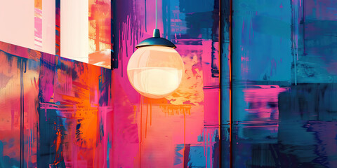 Spherical Pendant Lamp Against Abstract Painted Background