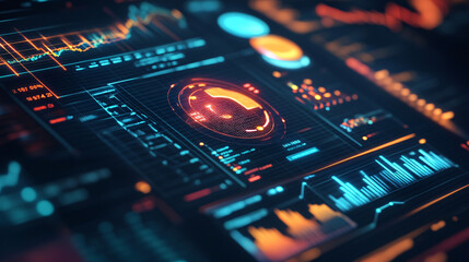 Obraz premium A futuristic sports analytics dashboard icon displaying performance trends, symbolizing online platforms for team coaching. 