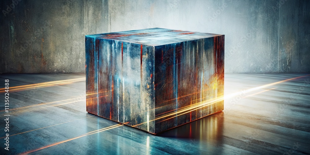 Aufkleber long exposure artistic representation of a grunge cube isolated on a white background, perfect for m