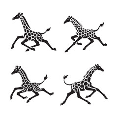 Running Giraffe Silhouette Vector Set – Dynamic Wildlife Illustrations
