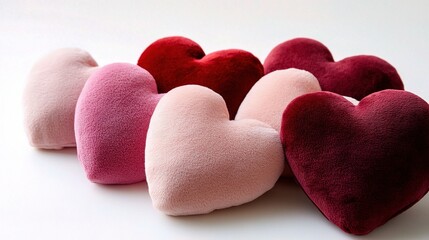 Obraz premium A Symphony of Hearts: A collection of plush, heart-shaped cushions in shades of pink and red, arranged in a harmonious pattern. The soft.