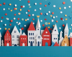 New Year s parade in an origami city with delicate paper floats, confetti, and cheering crowds, origami Papercut, community joy