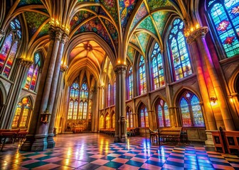 Fototapeta premium Long Exposure of a Stunning Church Interior Capturing Ethereal Light Patterns and Architectural Beauty for Spiritual and Architectural Photography Enthusiasts