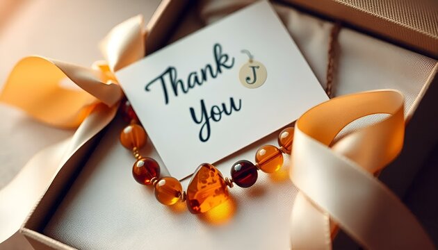 Gift box with amber bracelet and thank you card perfect for appreciation and special occasions