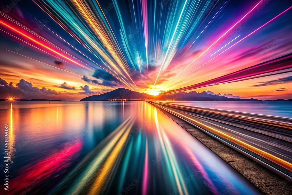 Poster long exposure photography of blank pointers on a dynamic background with light trails and soft color