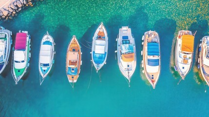 Naklejka premium Aerial View of Colorful Boats in a Turquoise Harbor