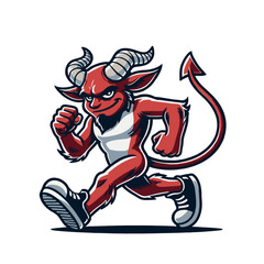 Fototapeta premium Confident devil with horns, a tail, and shoes walking with determination. Isolated vector illustration perfect for mascots, logos, and fantasy-themed designs.