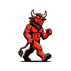 Confident devil with horns, a tail, and shoes walking with determination. Isolated vector illustration perfect for mascots, logos, and fantasy-themed designs.
