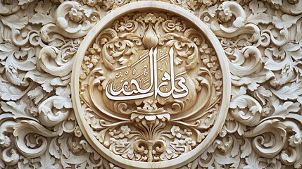 Intricate Wooden Carving Featuring Arabic Calligraphy