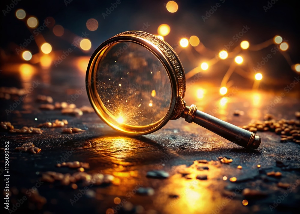 Poster low light photography of a magnifying glass symbolizing search and exploration in a dark environment