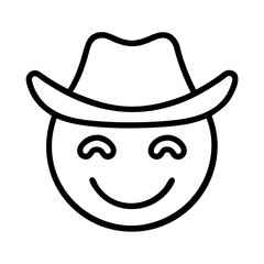 cowboy hat emoji icon, emoji day line art, emoji icon - simple black line art icon of cowboy hat emoji, symbolizing emoji day topic celebrations. emoji vector art.