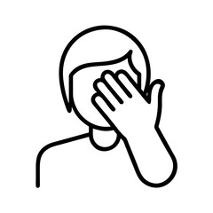 face palm icon, emoji day line art, emoji icon - simple black line art icon of face palm, symbolizing emoji day topic celebrations. emoji vector art.