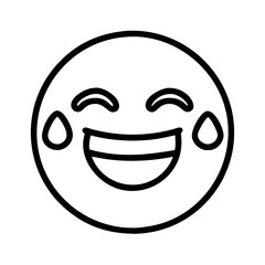 laughing face with tears icon, emoji day line art, emoji icon - simple black line art icon of laughing face with tears, symbolizing emoji day topic celebrations. emoji vector art.