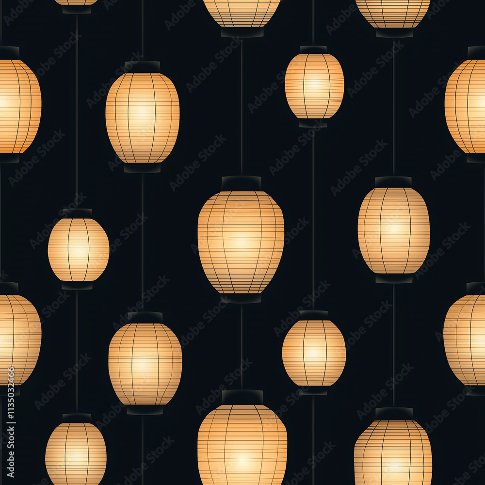 Aufkleber a collection of illuminated hanging lanterns against a dark background, creating a warm and inviting