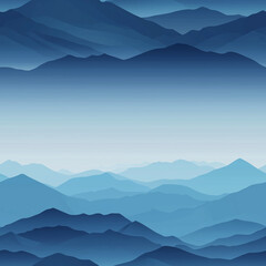 A serene landscape featuring layered blue mountains with a gradient sky, creating a calming and tranquil atmosphere.