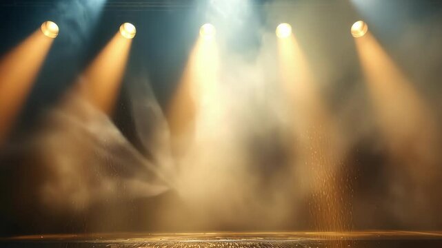 A misty haze of spotlights illuminates the concert stage creating an otherworldly atmosphere.