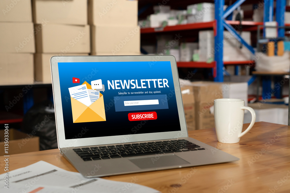 Poster newsletter signup page on computer for customer to subscribe snugly newsletter update information to