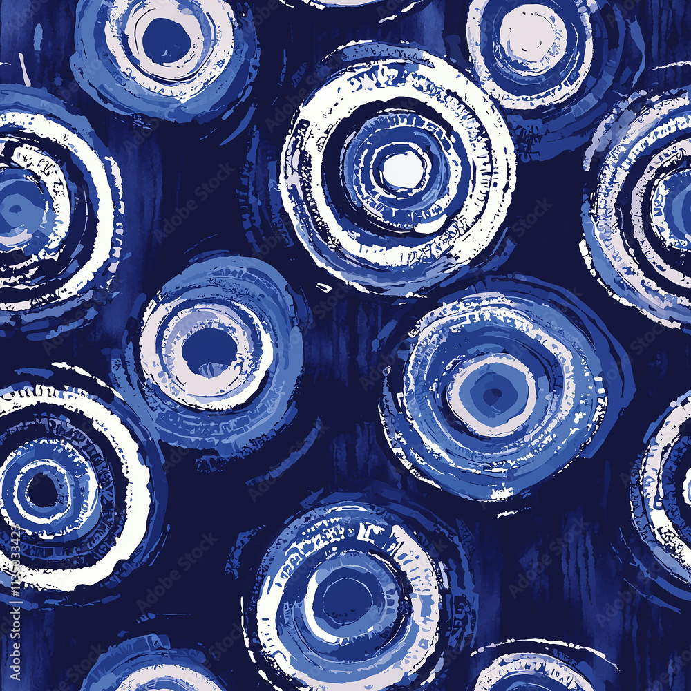 Poster Abstract pattern featuring concentric circles in shades of blue and white against a dark background, creating a modern and dynamic visual effect.