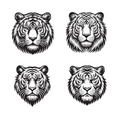 Tiger Face Silhouette Vector Set – Bold Wildlife Illustrations