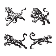 Running Tiger Silhouette Vector Set – Dynamic Wildlife Illustrations