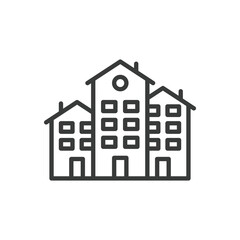 Houses, icon in line design. Houses, home, residence, neighborhood, apartment, villa, cottage, real estate on white background vector. Houses, icon in line design editable stroke icon