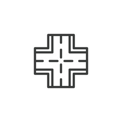 Cross roads, icon in line design. Cross roads, intersection, crossroads, path crossing, road sign, navigation path on white background vector. Cross roads, icon in line design editable stroke icon