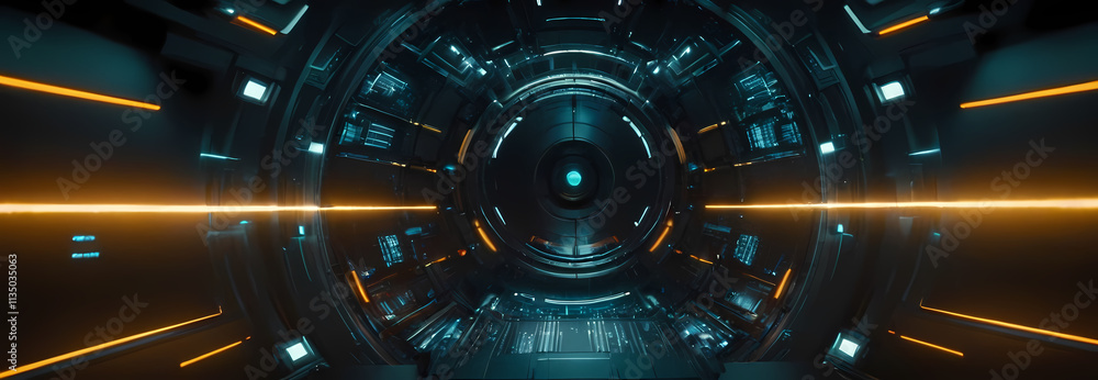 Poster cybernetic core: a mesmerizing digital artwork depicts a futuristic, intricate cybernetic core, puls