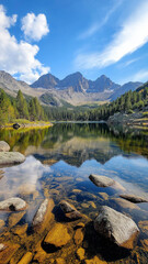Fototapeta premium Breathtaking mountain landscape reflecting in calm lake
