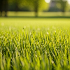 Green grass texture. Field of green grass, a lawn in spring. Background of color grass. Closeup of a freshly mowed lawn, park. Sports turf surface. Backdrop of pasture close up. Nature Wallpaper.