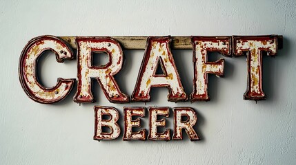 Old fashioned craft beer sign in retro style hanging on wall