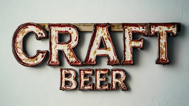 Old fashioned craft beer sign in retro style hanging on wall