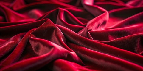 Obraz premium Luxurious Red Velvet Fabric Texture in Night Photography Style with Elegant Lighting and Deep Shadows for a Stunning Background or Material Showcase